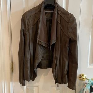 Elie Tahari Leather Jacket in Dark Green Large